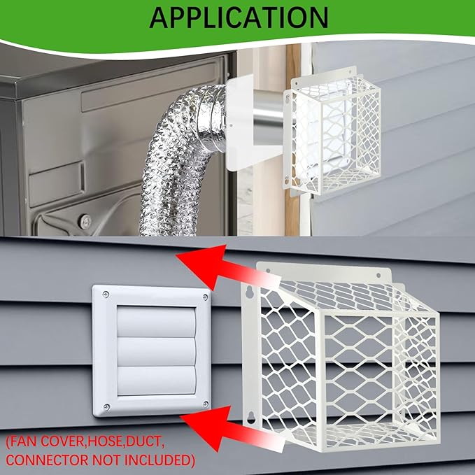 Dryer Vent Bird Guard,Dryer Vent Cover Guard for Most 3" to 4" Bathroom Exhaust Fan Cover Ventilation,7"Lx7"Wx5"H Steel Ventilation Bird Cage for Bath Exhaust Fan Cover,White,2PCS
