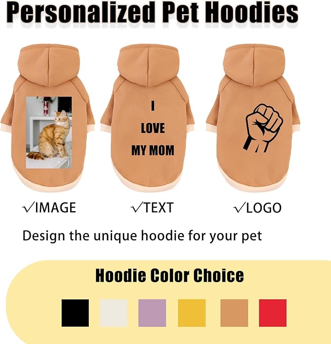 Custom Dog Hoodie, Personalized Sweatshirt with Photo Text Name Logo, Customized Hooded Sweater for Small Medium Large Dogs & Cats (Brown, XX-Large)