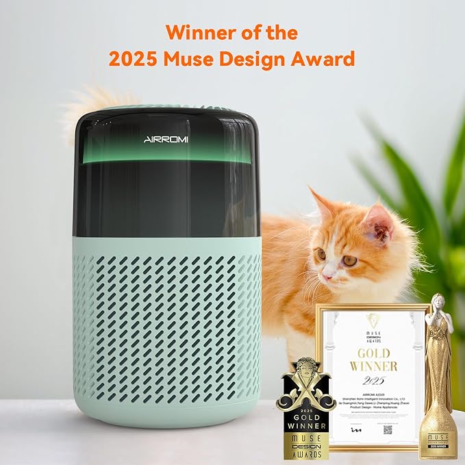 AIRROMI Air Purifier for Bedroom Home,HEPA Filter,Covers Upto 549 Ft²,Quiet 360°intake Air Cleaner with Fragrance ponge for Better Sleep,Night Light,Filters Smoke,Pet Dander,Allergies,Dust,A2005Turquo