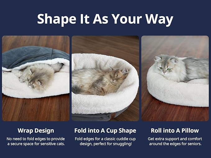 Self Warming Cat Bed, 17.7" x 13.7" Anti-Slip Soft Round Thermal Pet Cushion Bed for Kittens, Cats, Puppies and Small Dogs, Gray