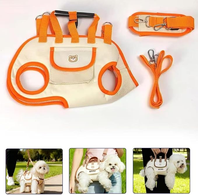 Portable Small Dog & Cat Pet Carrier Sling & Backpack for Small Dogs & Cats & Puppy, Dog & Pet Purse Bag Carrier Sling for Small Dogs with Dog Traction Leash, Crossbody Sling Carriers (Orange L)