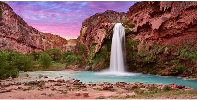 AWERT 36x18 inches Reptile Habitat Background Sunset Mountain Waterfall Terrarium Background Polyester Background