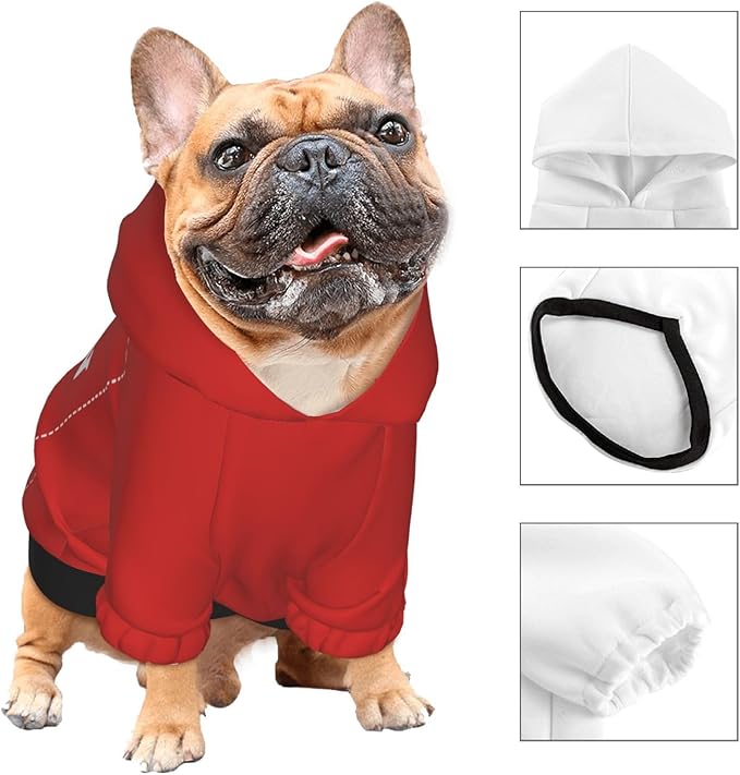 Dog Costume, Custom Dog Hoodie, Dog Name Costume Holiday Pet Pajamas Outfit, Personalized Pet Coat Costumes for Small Medium Large Dogs and Cats for Winter, Red, XXS