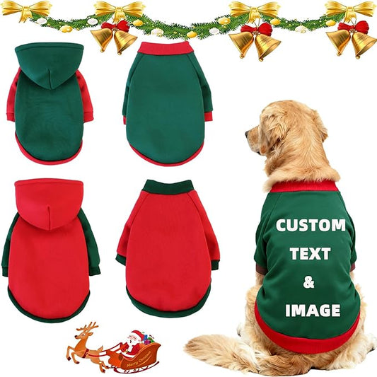 Custom Dog Hoodie, Personalized Sweatshirt with Photo Text Name Logo, Customized Hooded Sweater for Small Medium Large Dogs & Cats (Green + Red Sleeves, Medium)