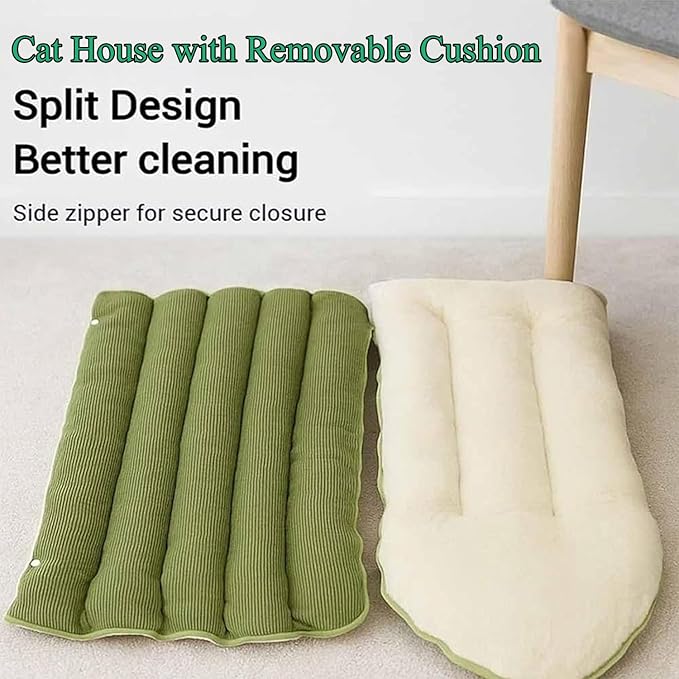 Expectation Cat Bed, Removable and Washable Winter Closed-Off Cat Bed, Soft Fluffy Warm Autumn/Winter Cats House, Washable Non-Slip Pet Sleeping Bag for Indoor Cats Small Dogs (Beige,Large)
