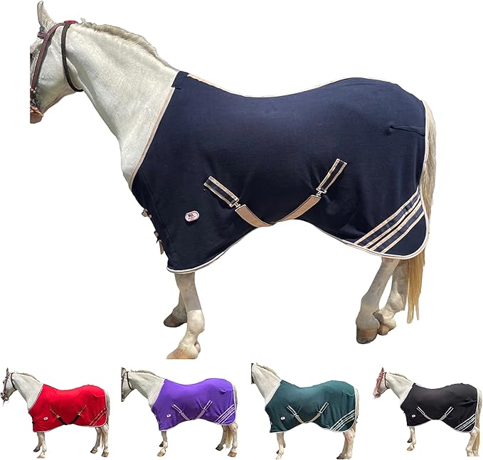 Majestic Ally Anti Pill Fleece Horse Blanket/Sheet with Silver Braided Rope (Navy, 80)