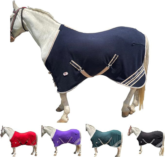 Majestic Ally Anti Pill Fleece Horse Blanket/Sheet with Silver Braided Rope (Navy, 78)