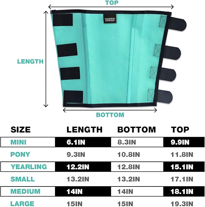 Harrison Howard Loose Fitting Fly Boots UV-Protective Extra Tough Mesh Ventilated Four Fasteners Stay-on Design Protect Horse Legs & Stomp-Reducing Set of 4 Mint Yearling