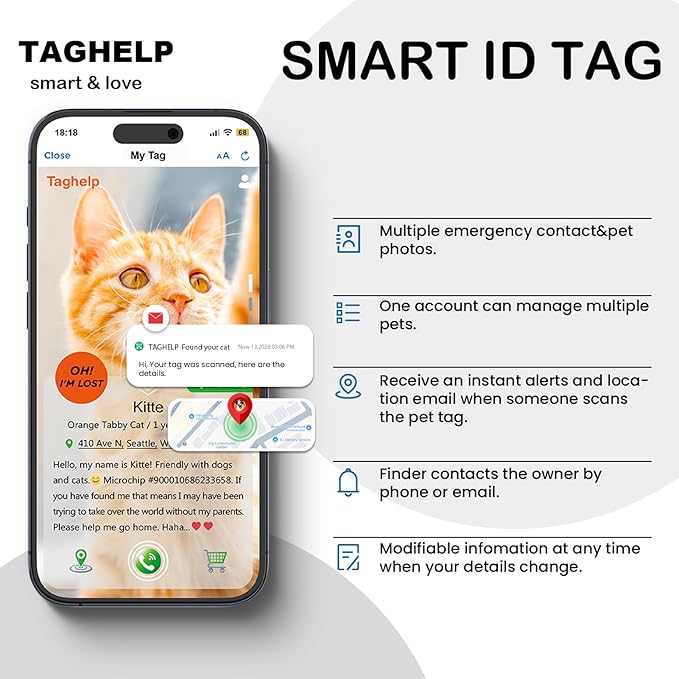 Peace of Mind Cat Collar 2-Pack: QR Code Tag with Permanent Online ID + Breakaway Reflective Collar, Scan for Immediate Contact if Lost (Pink & Black)