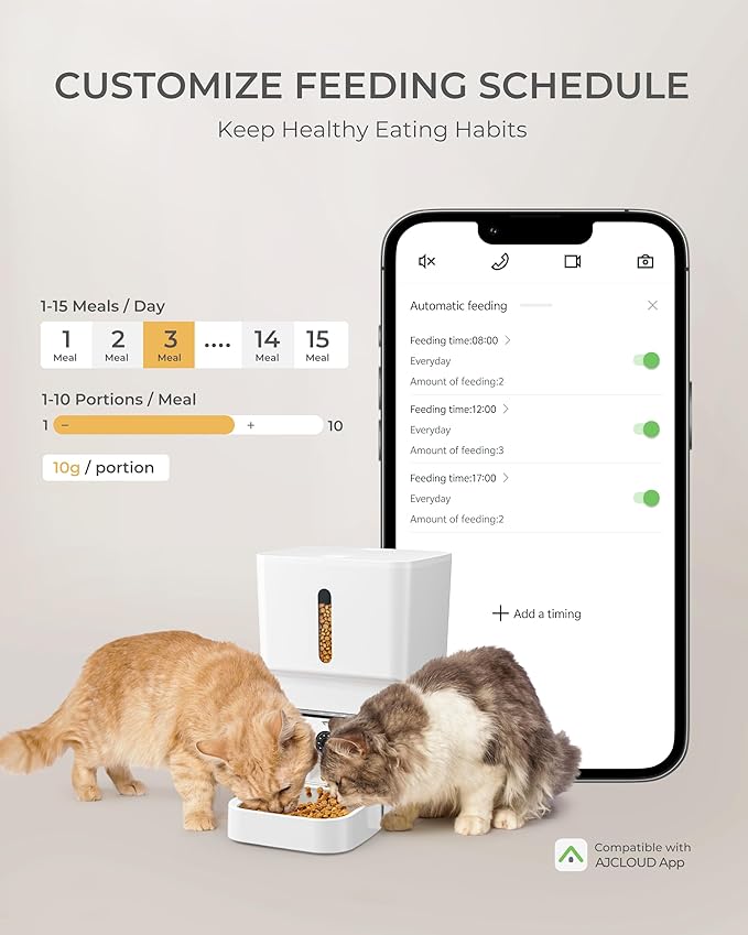 Automatic Cat Feeder with Camera, 7L Timed Dog Feeders, Adjustable Camera, 1080P HD Night Vision, Automatic Dog Feeder, 5G WiFi Cat Food Dispenser with 2-Way Audio, Low Food & Motion Alerts