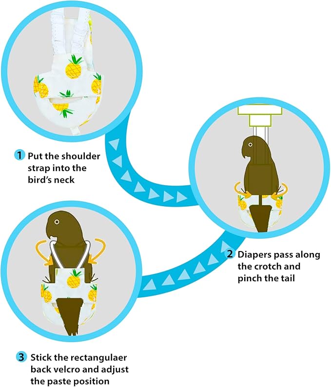 UKJENT Bird Diaper with 78 Inch Flying Leash - 2 Pack, Reusable Flight Suit with Waterproof Inner Layer, Washable Cute Urine Wet Suit for Cockatiel Monk Parakeet Sun Parakeet Lory(M)