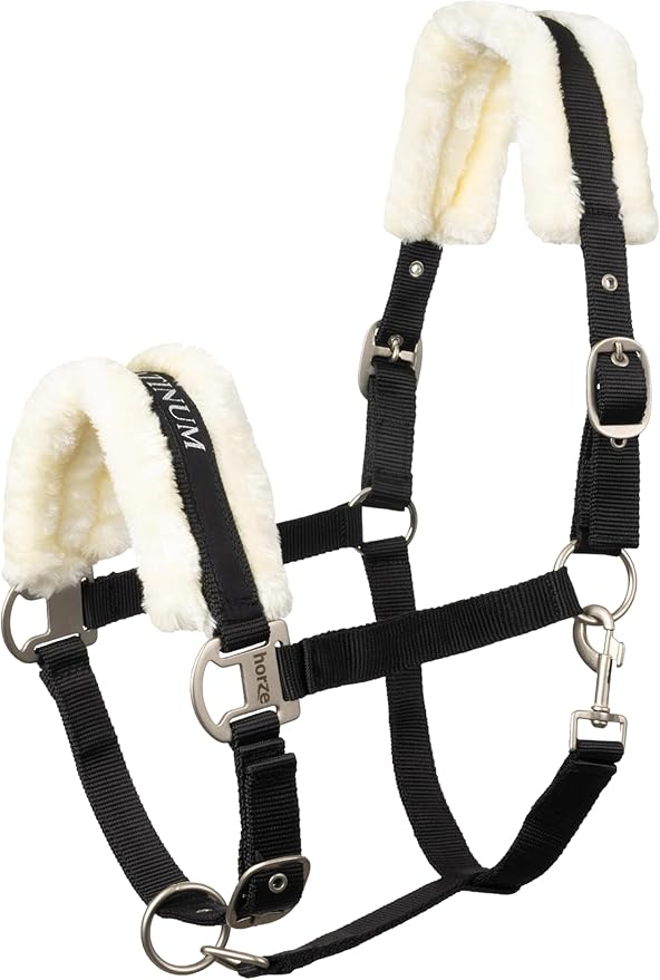 HORZE Howard Soft Fleece Padded Adjustable Polyester Horse Halter - Black - Cob