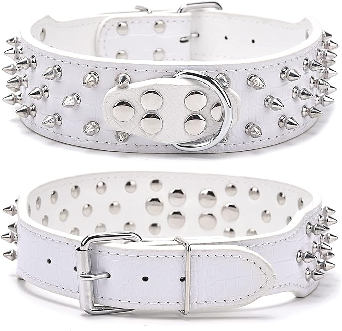 Serijoars Spiked Studded Dog Collar, PU Leather Dog Collar, Adjustable Pet Collars for Medium or Large Breed Pet (S, Leopard1)