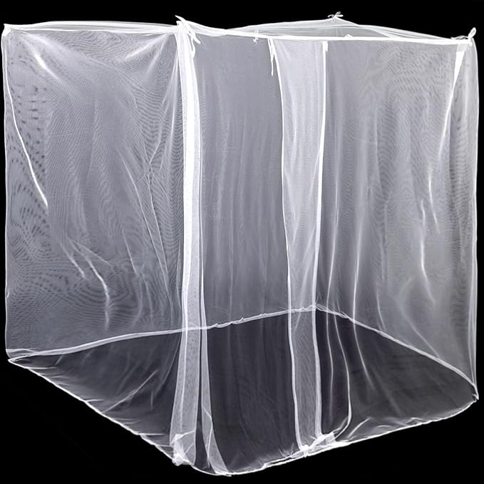 4 Corners Mosquito Net for Mosquiteros para Camas Bed Canopies Netting Bed Drapes Rectangular Mosquito Mesh for Camping Home Outdoor Travel (White,L75 X W59 X H67 Inch,Opening)