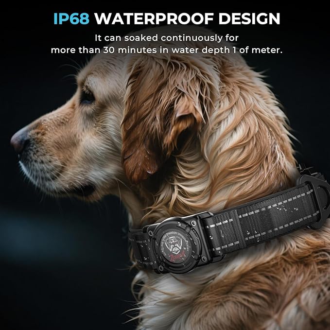 2025 Upgrade Airtag Dog Collar, Reflective Dog Collar with Airtag Holder, IP68 Waterproof| Metal Buckle| Ultra-Durable| Comfortable Padded, GPS Dog Collars for Medium Large Dogs (Black,M)