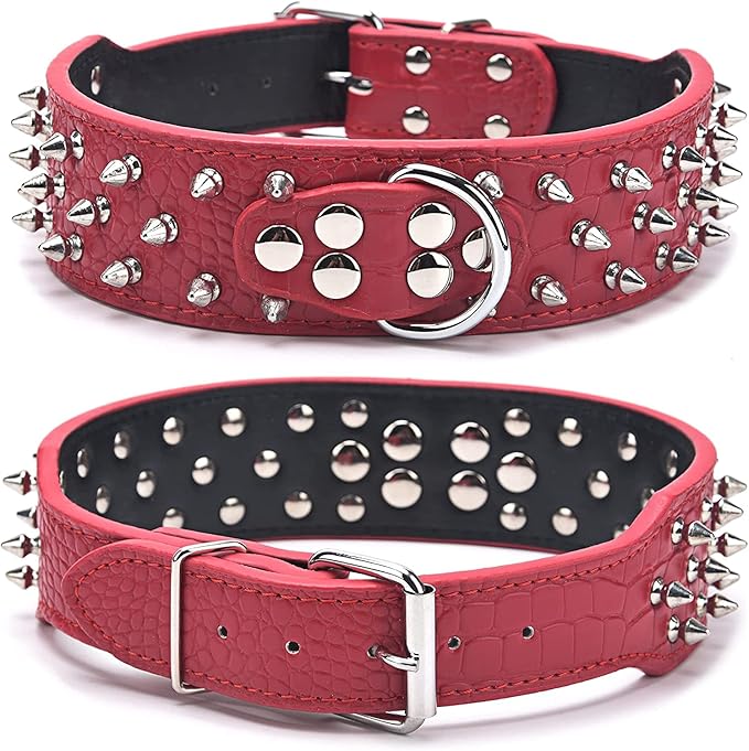 Serijoars Spiked Studded Dog Collar, PU Leather Dog Collar, Adjustable Pet Collars for Medium or Large Breed Pet (XL, Gold Brown1)