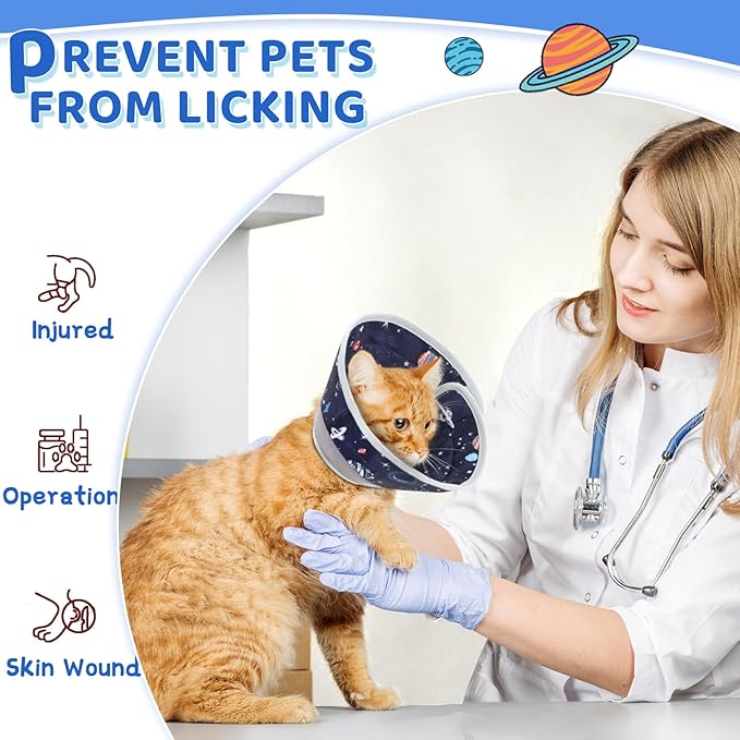 Cat Cone Collar Soft to Stop Licking, Adjustable, Foldable Lightweight Kitten Cones After Surgery Recovery for Cats & Kittens, Cat Cone Alternative (Grey, L)