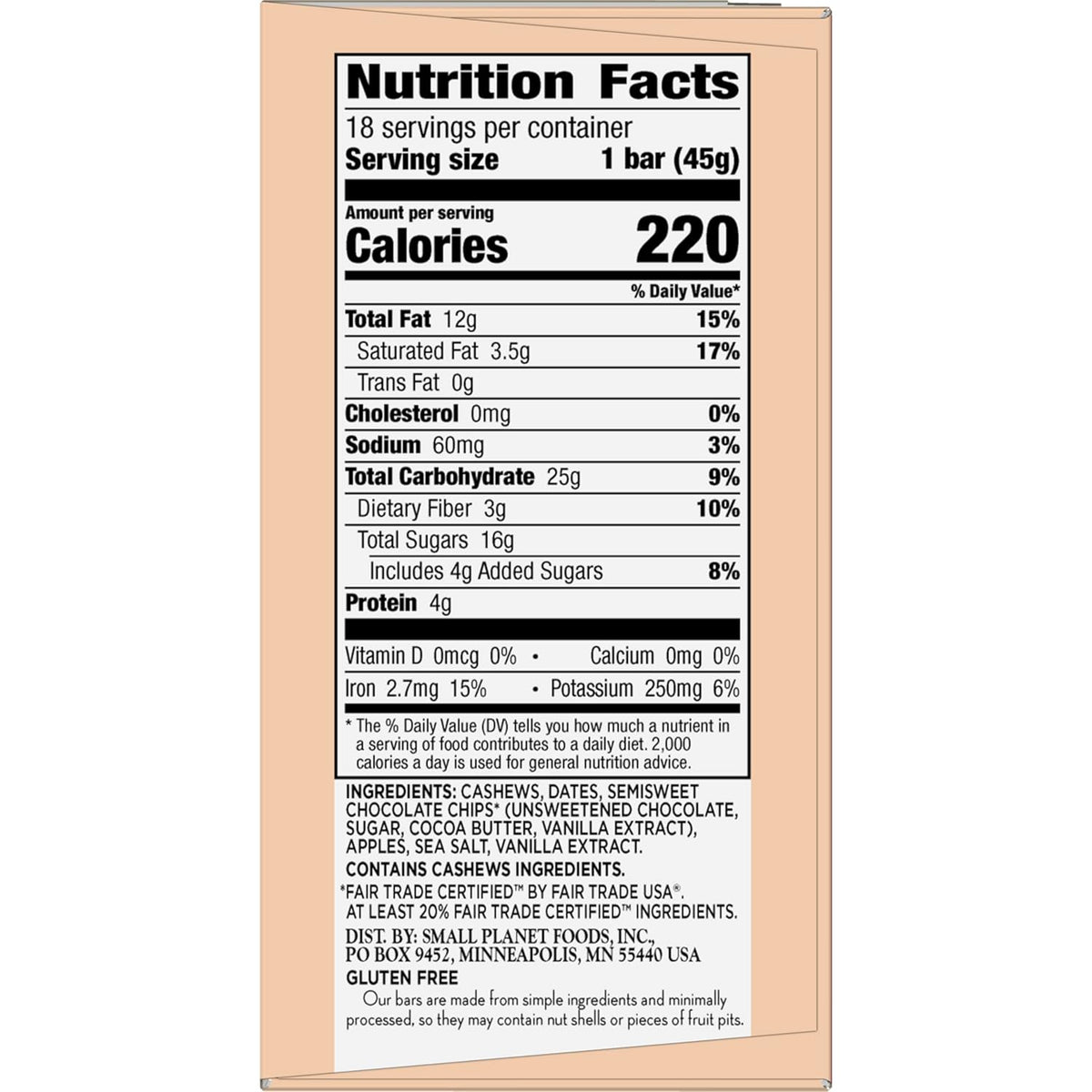 Larabar Chocolate Chip Cookie Dough Fruit and Nut Bars, Gluten Free and Vegan, 18 Ct, 28.8 oz