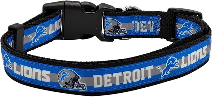 NFL Detroit Lions Dog & Cat Collar - Medium, Shiny & Colorful, Licensed by The NFL