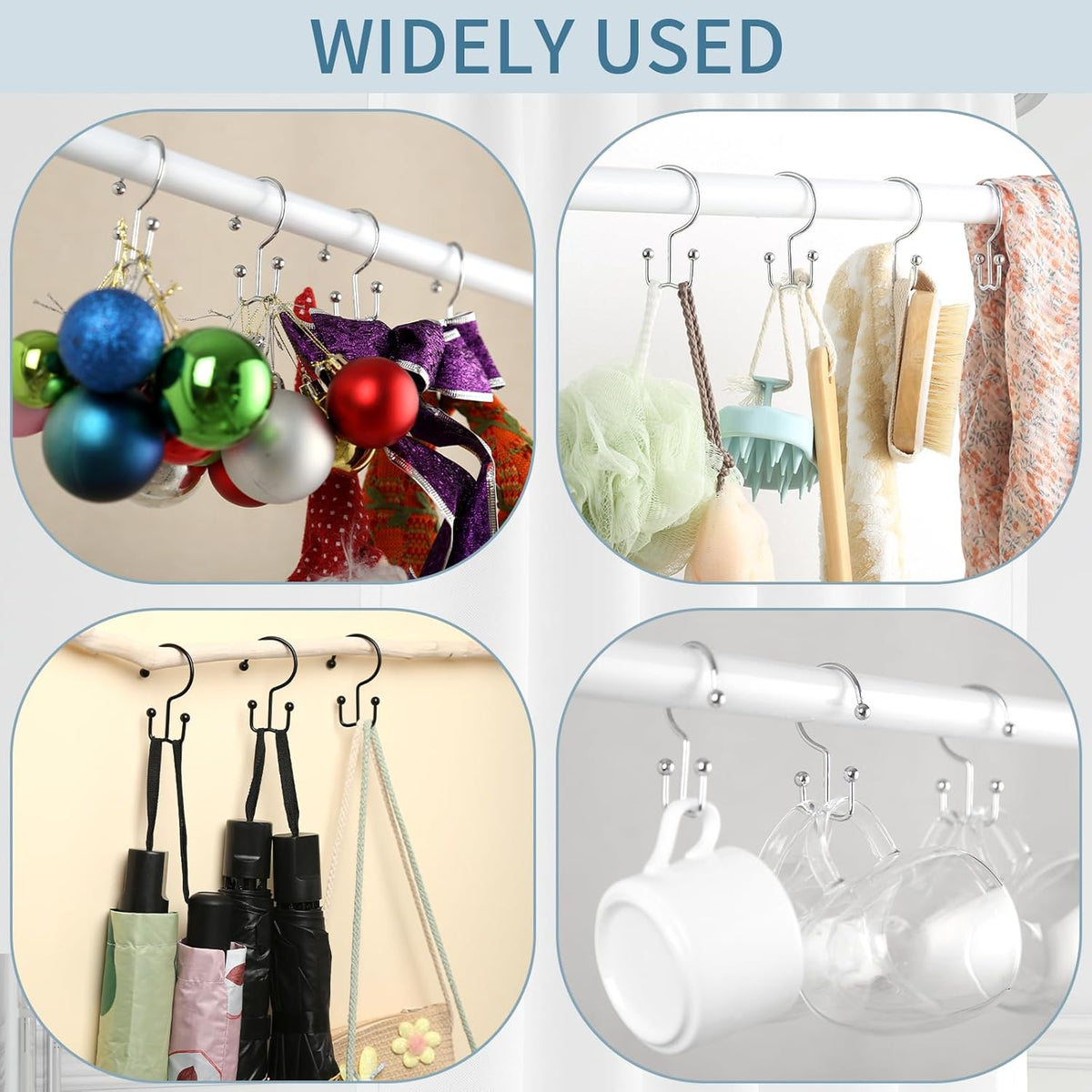 Goowin Shower Curtain Hooks, 12 Pcs Shower Curtain Rings, Durable Rust Proof Black Shower Curtain Hooks, Shower Rings for Curtain, Double Glide Shower Hooks for Shower Curtain Rods, Black
