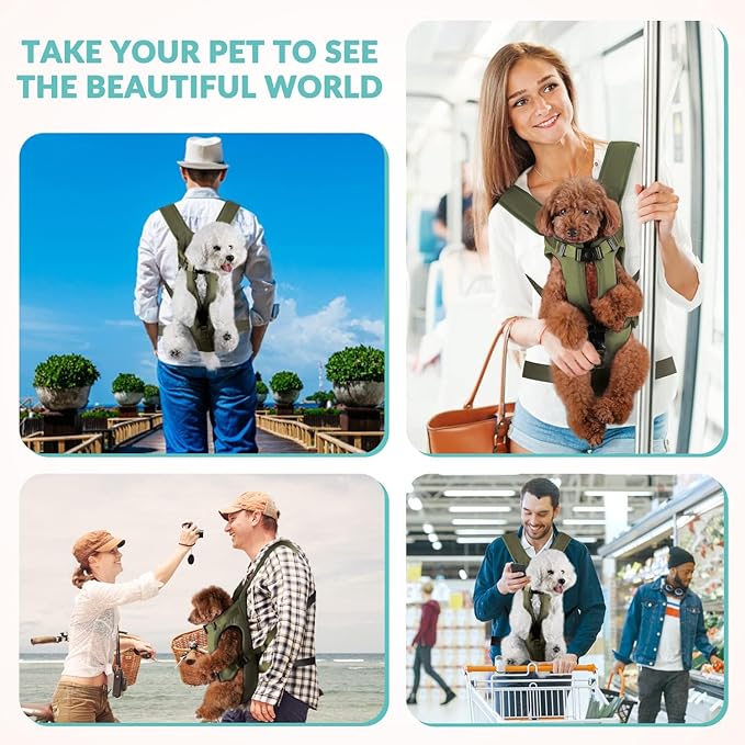 Dog Carrier Backpacks, Adjustable Dog Backpack Carrier, Legs Out Easy-fit Dog Chest Carrier for Medium Small Dogs, Hands Free Dog Front Carrier for Hiking, Cycling（Green M）