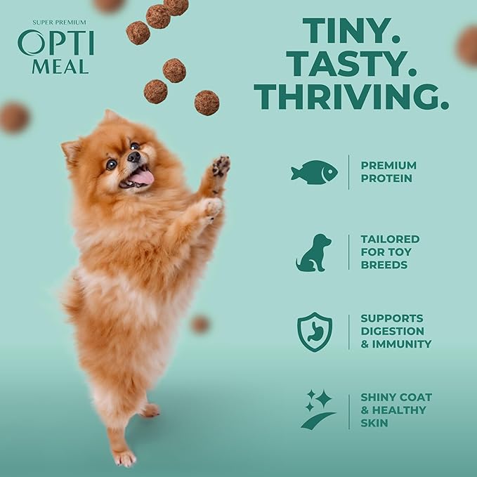Optimeal Toy Breed Dry Dog Food – Small Kibble for Small Dogs, High Protein, Natural Ingredients, Skin & Digestive Support, Premium European Nutrition – Salmon & Brown Rice, 3.3 lbs
