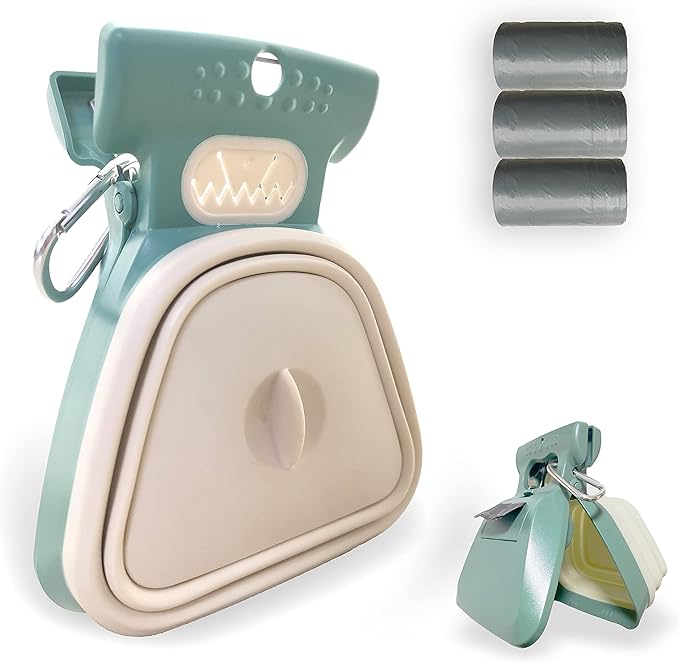 Pooper Scooper, Portable and Handheld Size for Walking Large and Small Dogs Outside Yard or Travel Outdoors, Pup Poop Scoop with Container and 30pcs Pet Waste Bag Attachment