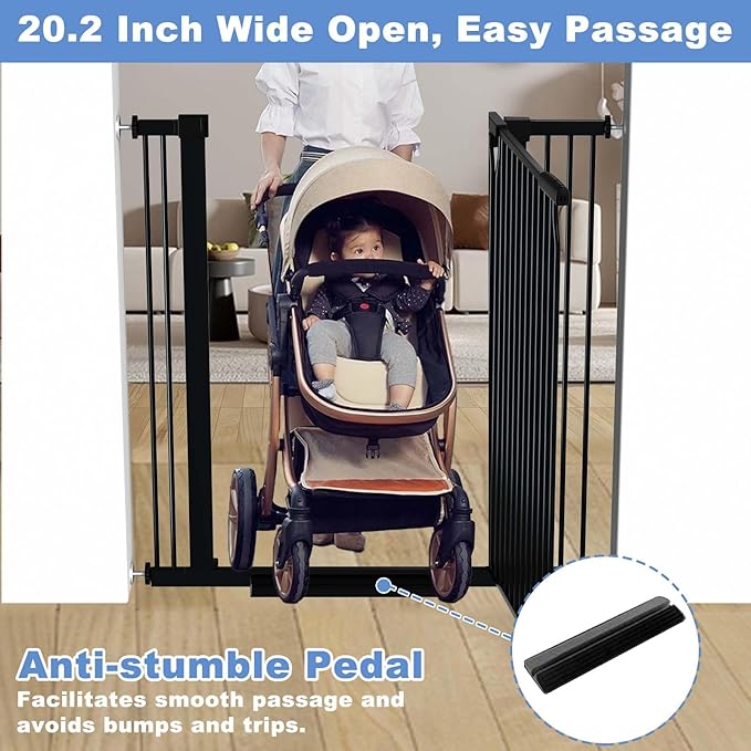 40.5" Extra Tall Baby Gate for Stairs, 29.5"-40.5" Extra Wide Dog Gate Indoor for The House, Auto Close Pressure Mounted Safety Child Toddler Gate, Pet Gate for Doorways Kitchen, Black