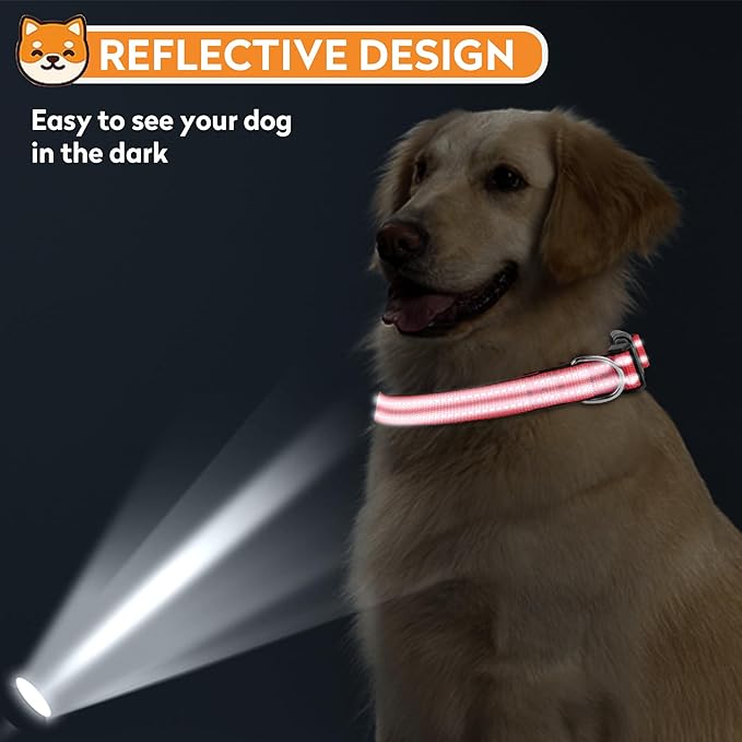 Reflective Dog Collar, Adjustable Soft Neoprene Padded Nylon Pet Collars with Buckle for Extra Large Dogs, Red,XL
