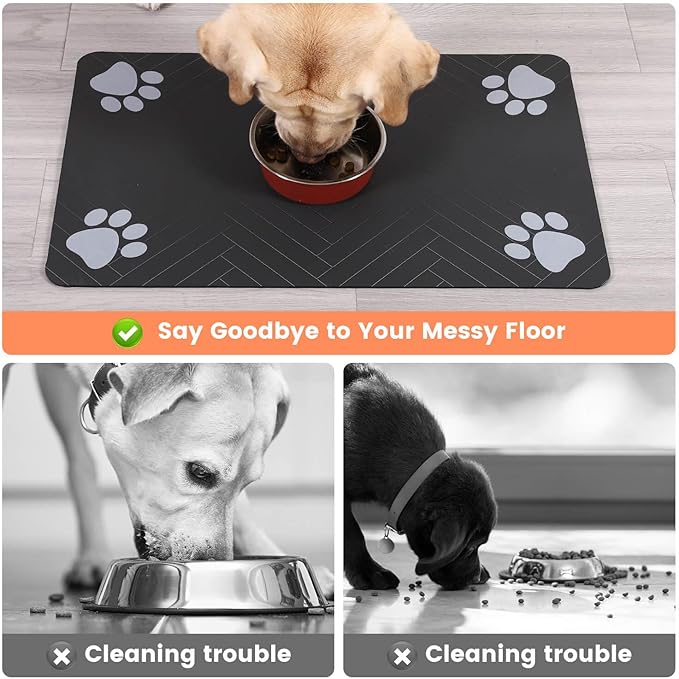 Pet Feeding Mat-Absorbent Pet Placemat for Food and Water Bowl, with Waterproof Rubber Backing, Quick Dry Water Dispenser Mat for Dog and Cat(Christmas, 16"x24")