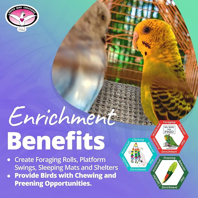 Super Bird Creations SB50005 Seagrass Mat for Cage Decor, Pet Enrichment and Boredom Relief - Versatile Toy-Making Base- Ideal for Parrots - Small to Large Birds & Reptiles - 12"x14" (1 Pack)
