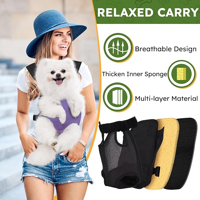 Pet Carrier Backpack, Hands-Free Adjustable Dog Front Carrier Legs Out & Easy-Fit Dog Backpack Carrier for Hiking Camping Traveling Cycling for Small Dogs and Rabbits (Medium, Purple)