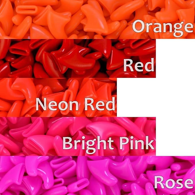 zetpo 100 pcs Cat Nail Caps | Cat Claw Covers | with Adhesives and Applicators (S, Orange, Red, Neon Red, Bright Pink, Rose)