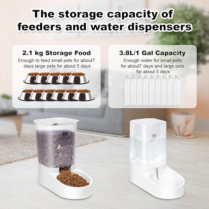Marchul Dog Feeder and Water Dispenser, Automatic Gravity Dog Food Dispenser with Silicone Mat, Pet Food Dispenser Set for Small Medium Dogs Puppy Kitten