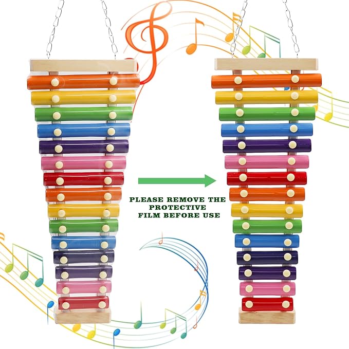 Dnoifne Large Colorful Chicken Xylophone Toy, Hanging Funny Xylophone Toy with 15 Metal Keys, Cage Toy Accessories for Chicken Chick Bird Parrot Parrot Parakeet Budgies Love Birds