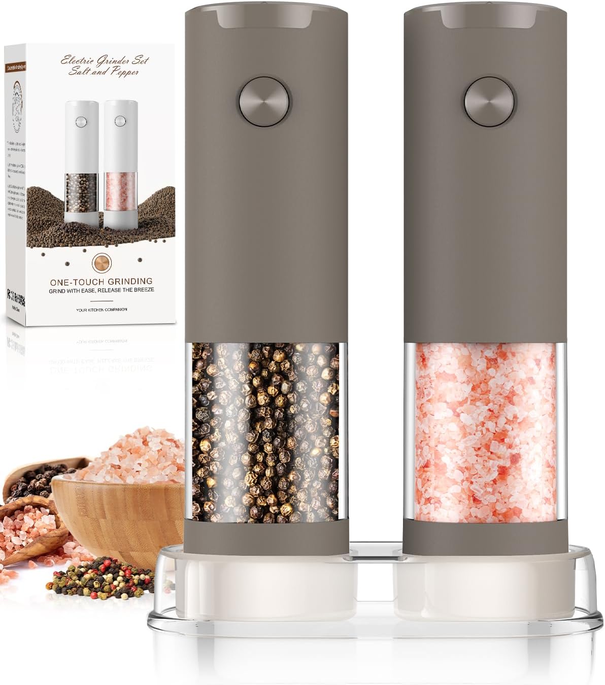 Electric Salt and Pepper Grinder Set Automatic Battery Pepper Mill Shakers Adjustable Coarseness Upgraded Larger Capacity with Led Home and Kitchen Appliances Christmas Gifts for Women
