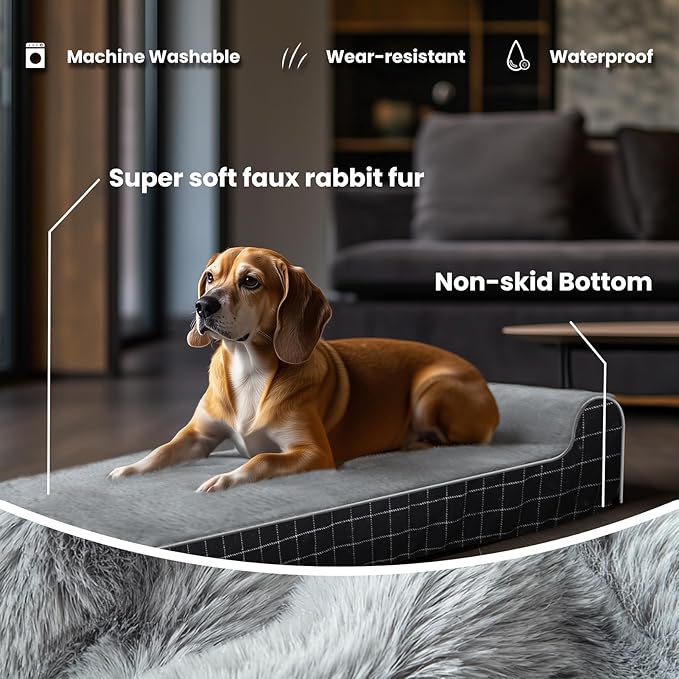 Laifug Orthopedic Memory Foam Dog Bed with Durable Water Proof Liner and Removable Washable Cover (Large (40"x25"x5.5"), Black Grid Gray)