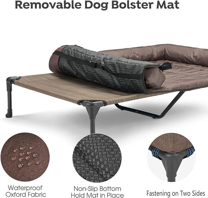 Veehoo Cooling Elevated Dog Bed Add Removable Waterproof Bolster Cushion Mat, Raised Pet Cot with Breathable Teslin Mesh, No-Slip Feet, Dog Sofa Bed for Indoor Outdoor, XLarge, Brown CWC2331B