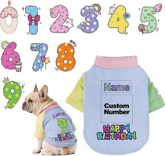 Custom Dog Birthday Shirt,Personalized Pet Apparel Print with Name Age Number,Pet Birthday Outfit,Lightweight Breathable Cotton Vest for Small Medium Large Dogs Cat (Dopamine Blue, X-Large)
