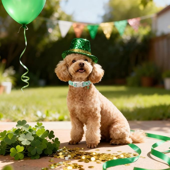 St Patricks Day Dog Collar for Large Dogs - Leopard Lucky Clover Dog Collars, Lightweight Adjustable Irish Green Festival Shamrock Dogs Collars with Quick Release Buckle L