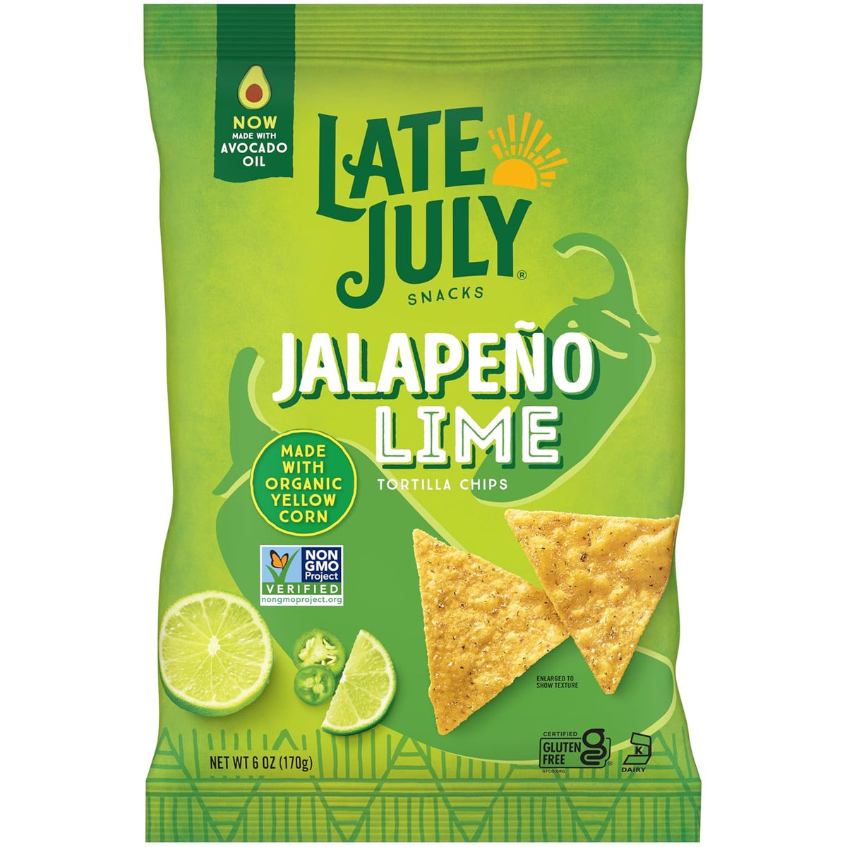 LATE JULY Snacks Jalapeno Lime Tortilla Chips, 6 Oz Bag