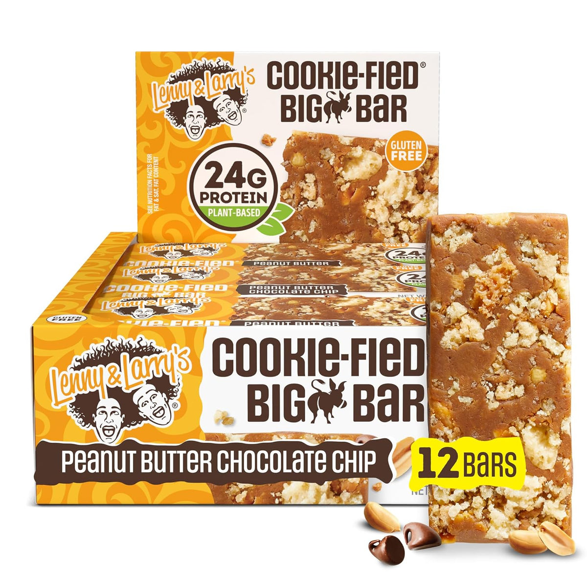 Lenny & Larry's Cookie-fied BIG BAR – Peanut Butter Chocolate Chip Vegan Protein Bars 12x90g – Healthy Snacks, 24g Plant Protein & 10g Prebiotic Fiber – Gluten-Free Power Bar & Vegan