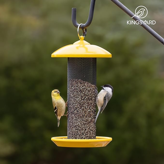 Kingsyard Finch Feeders for Outdoors Hanging, Metal Mesh Tube Bird Feeder for Nyjer/Thistle Seed, 2.5 lbs Large Capacity (Yellow)