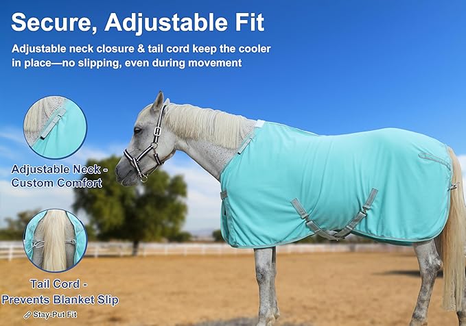 Horse Fleece Cooler, Blanket Liner - 300g Anti-Pilling Fleece, Moisture-Wicking, Cooling & Drying for Post-Workout, Bath & Travel, Prevent Overheating & Chilling Mintgreen 69