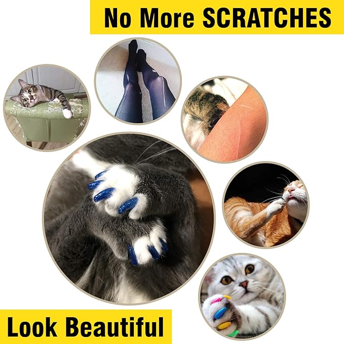 zetpo 100 pcs Cat Nail Caps | Cat Claw Covers | with Adhesives and Applicators (L, Purple, Violet, Blue, Sky Blue, Turquoise)