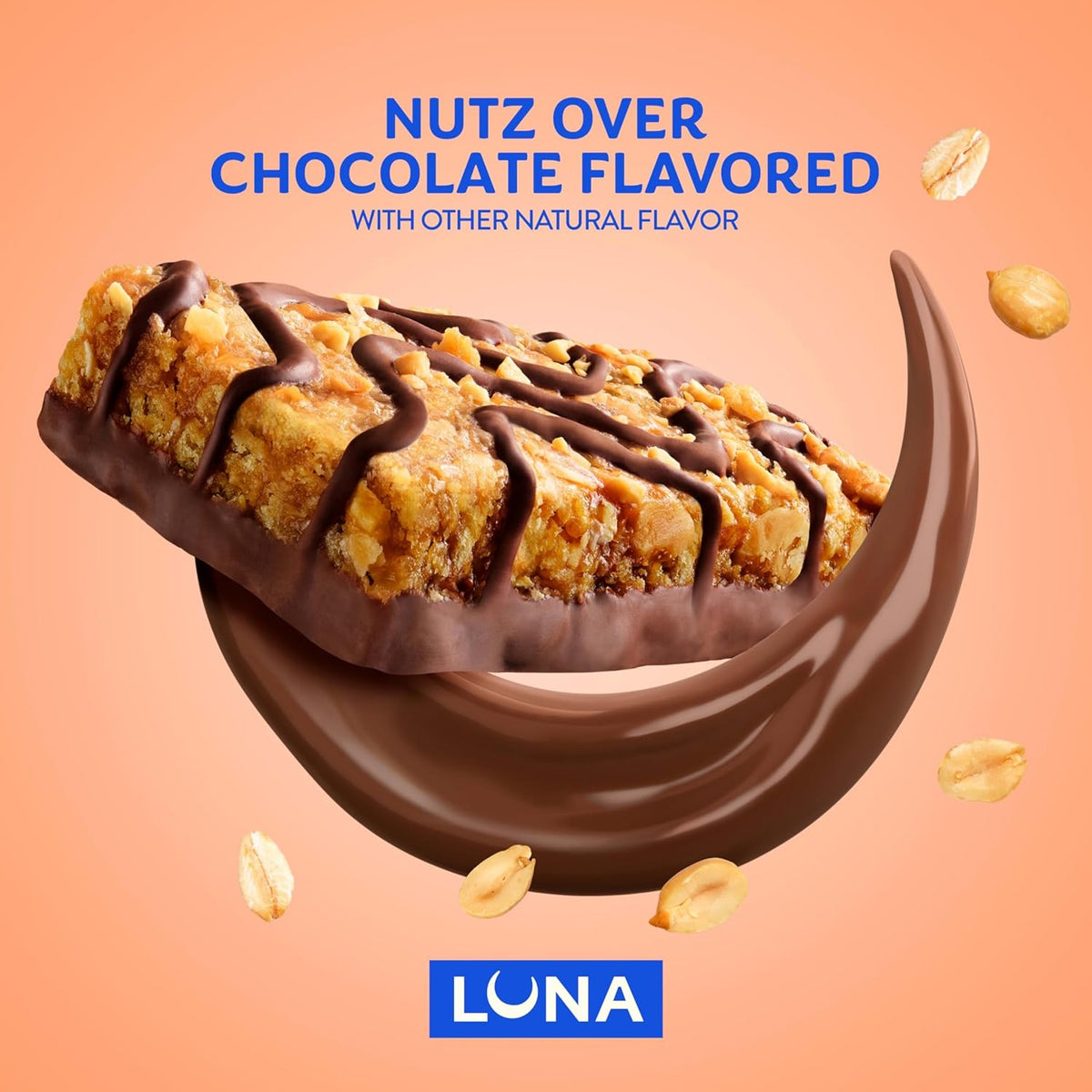 LUNA Bar - Nutz Over Chocolate Flavor - Gluten-Free - Non-GMO - 7-9g Protein - Made with Organic Oats - Low Glycemic - Whole Nutrition Snack Bars - 1.69 oz. (15 Count)