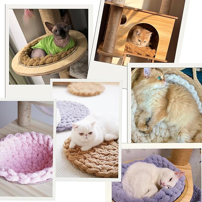 Cat Knitted Bed Mat, Extra-Soft Washable Warm Round Pads Cushions for Indoor Kittens, Cat Trees Towers, Perfect for Kneading and Sleeping (Blue,Small)
