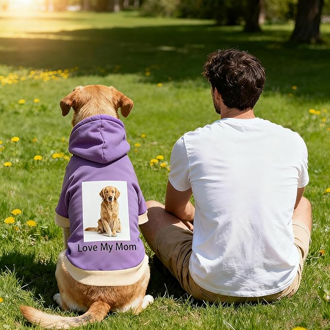 Custom Dog Hoodie, Personalized Sweatshirt with Photo Text Name Logo, Customized Hooded Sweater for Small Medium Large Dogs & Cats (Purple, XXX-Large)