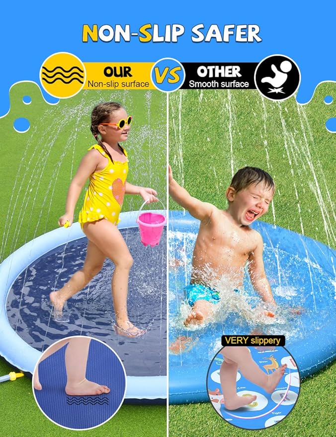 VISTOP Non-Slip Splash Pad for Kids and Dog, Thicken Sprinkler Pool Summer Outdoor Water Toys - Fun Backyard Fountain Play Mat for Baby Girls Boys Children or Pet Dog (87 inch, Blue&Blue)