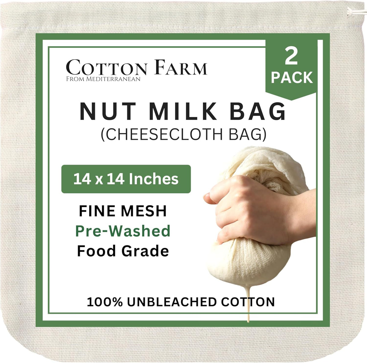 Cotton Farm Grade 100 XL Cheese Cloth - Straining & More; 36x36 Inch; 100% Unbleached Cotton Cheesecloth; Reusable with Hemmed 2 Edges; Ultra-Dense (the finest) Butter Muslin